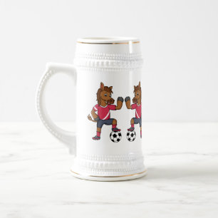 Chope À Bière Joli cheval drôle jouant dessin de football