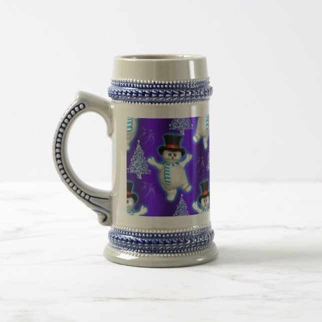 Chope À Bière Jolie danse Snowman Bleu Noël (Gauche)