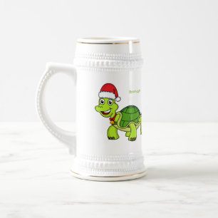 Chope À Bière Jolie tortue en chapeau de Père Noël