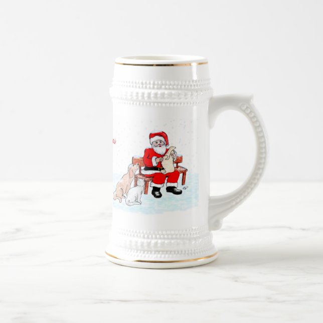 Chope À Bière Joyeux Noël - Père Noël avec chat et chien (Droite)