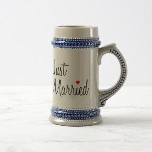 Chope À Bière Juste marié (manuscrit avec le coeur rouge)