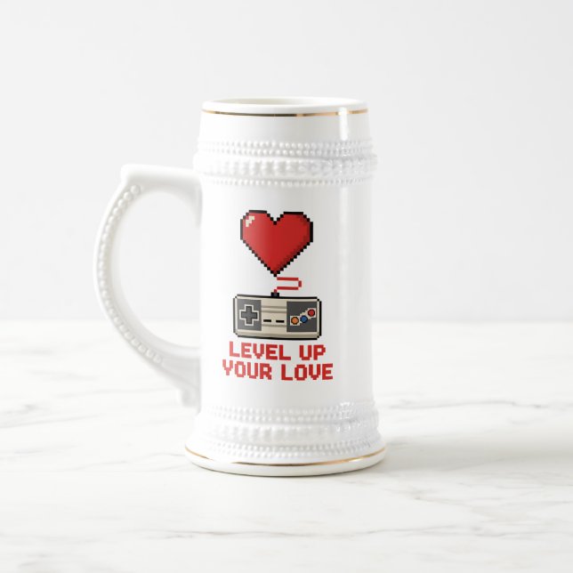 Chope À Bière Level Up Your Love, Retro Pixel Gaming Design (Gauche)