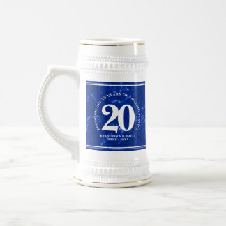 Chope À Bière Marbre Bleu Élégant 20 Anniversaire du travail