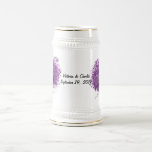 Chope À Bière Mariage de feuille d'arbre de coeur violet radiant