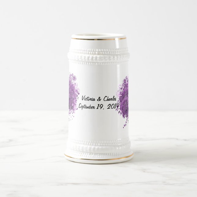 Chope À Bière Mariage de feuille d'arbre de coeur violet radiant (Centre)