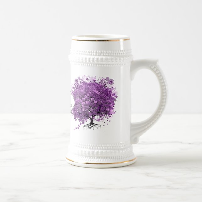 Chope À Bière Mariage de feuille d'arbre de coeur violet radiant (Droite)