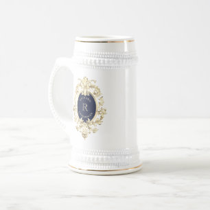 Chope À Bière Marié baroque or et bleu marine