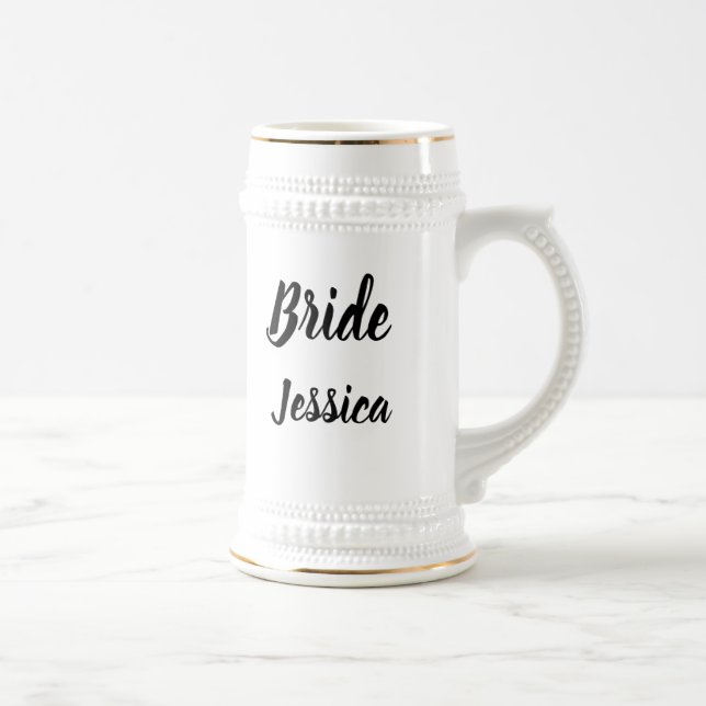 Chope À Bière Mariée Noir Élégant Script Cadeaux Mariages Élégan (Droite)