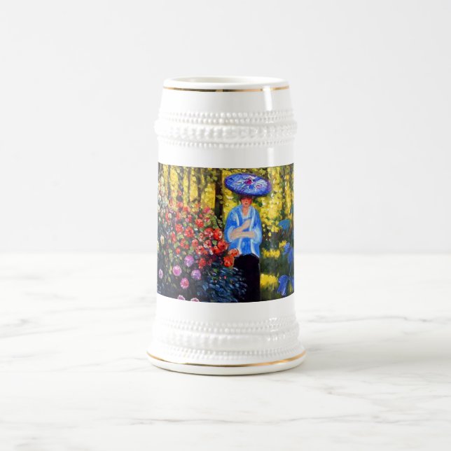 Chope À Bière Monet Woman avec un parasol dans le jardin (Centre)
