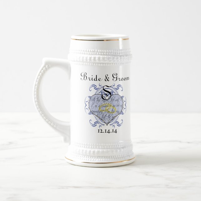 Chope À Bière Monogramme Mariage Vow Heart (Gauche)