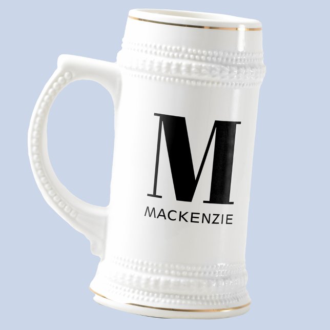 Chope À Bière Monogramme Nom initial Simple Personnalisé (Simple monogram initial name personalized beer stein. Ideal gift for your dad, brother or grandad.)