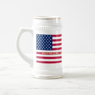 Chope À Bière Monogramme personnalisé Patriotic USA American Fl