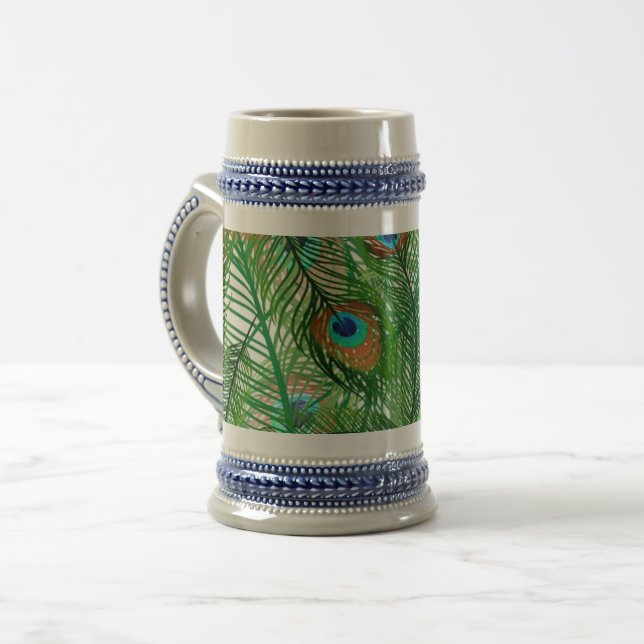 Chope À Bière motif de plumes de paon (Devant gauche)