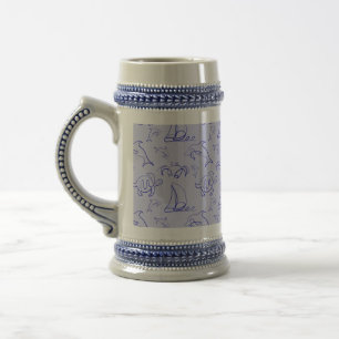 Chope À Bière Motif d'une ligne d'animal marin et voilier
