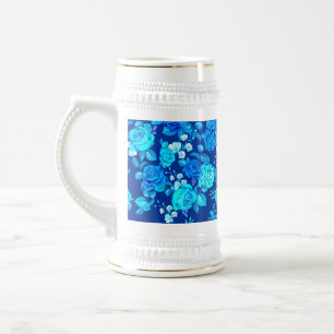 Chope À Bière Motif Fleurs Rose Bleue Classique-87600