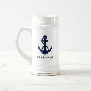 Chope À Bière Nom du bateau nautique Marine Ancre bleue Custom
