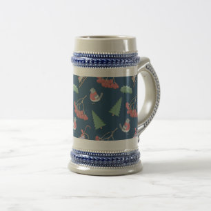 Chope À Bière Oiseaux de Noël et coudes Bleus