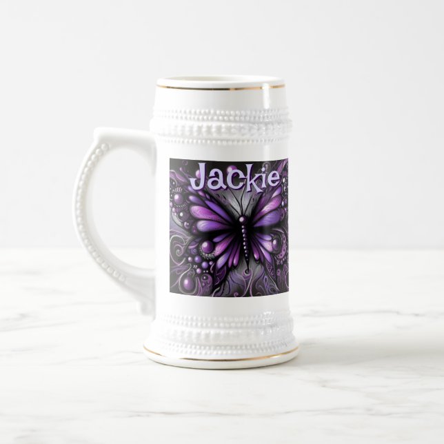 Chope À Bière Papillon gothique violet noir personnalisé (Gauche)