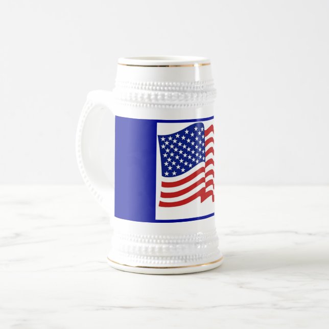 Chope À Bière Patriotique Blue Gold US Drapeau Beer Stein (Devant gauche)