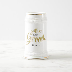 Chope À Bière Père de Groom Nom du cadeau Black Gold Typographie