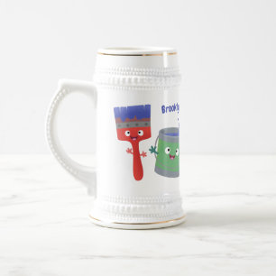 Chope À Bière Personnages de peinture et de pinceau mignons