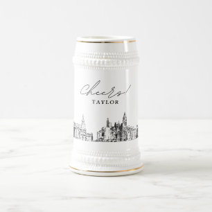 Chope À Bière Philadelphie personnalisée Cadeau Skyline Bière St