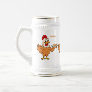 Chope À Bière Poulet avec oeufs sur plaque de dessin animé