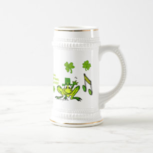 Chope À Bière Prince irlandais Cute Cartoon Frog Shamrock Stein