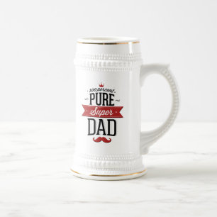Chope À Bière Pure Super Papa Moustache Rouge et Noir