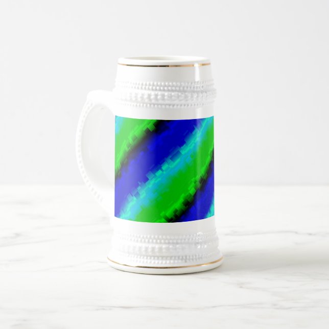 Chope À Bière Rayures de verre brisé bleu vert (Devant gauche)