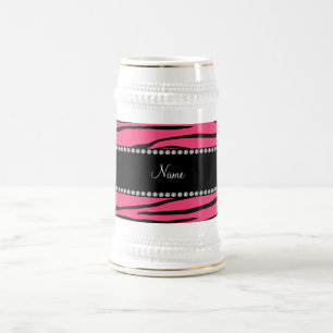 Chope À Bière Rayures roses nommées personnalisées de zèbre