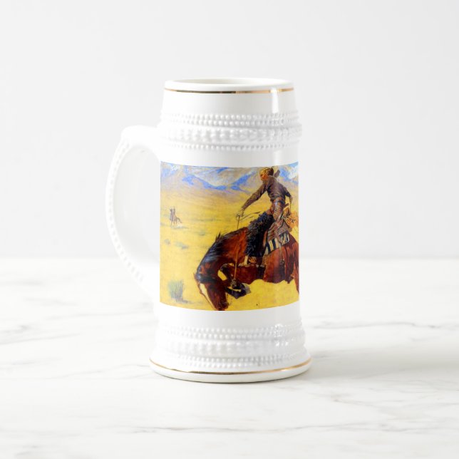 Chope À Bière Remington Old West Horse et Cowboy (Devant gauche)