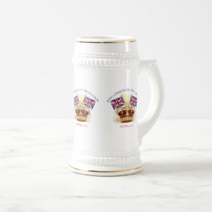 Chope À Bière Roi Charles III Couronne de couronnement et drapea