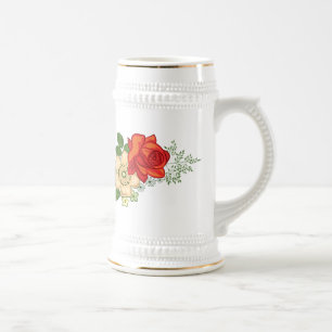 Chope À Bière Rose rouge et marguerites