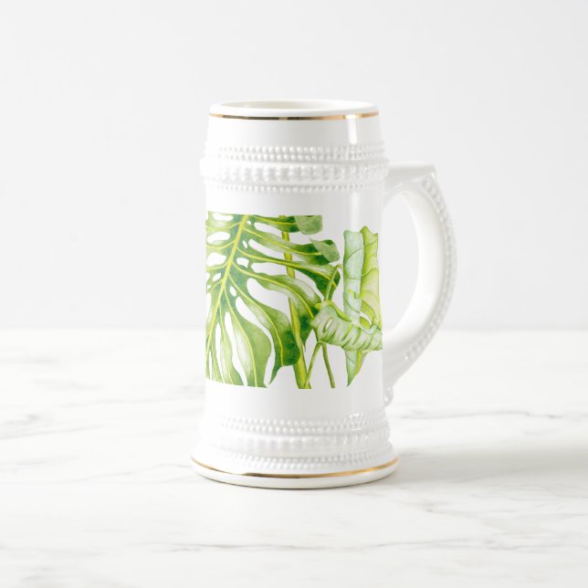 Chope À Bière Sculptures feuillues sur un Stein (Devant droit)