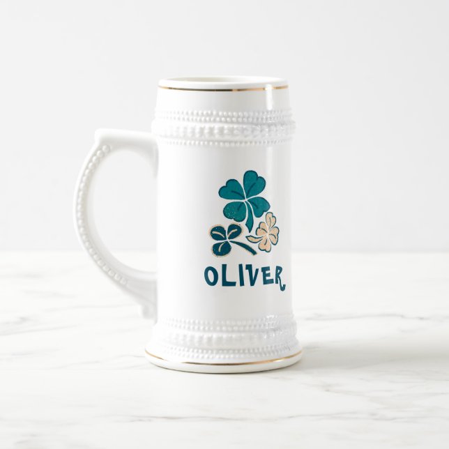 Chope À Bière Shamrock vert irlandais Clover personnalisé (Gauche)