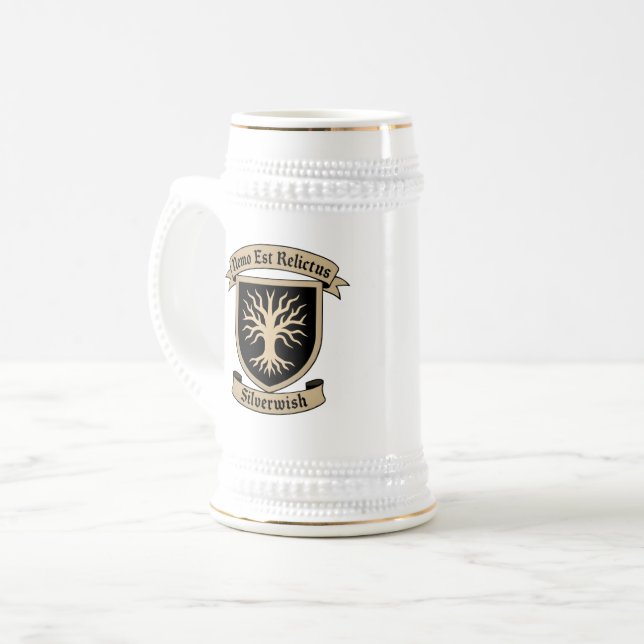 Chope À Bière SilverWish Crest et la devise Tankard sur White&Bl (Devant gauche)