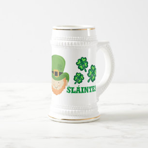 Chope À Bière Sláinte ! Leprechaun irlandais et shamrock