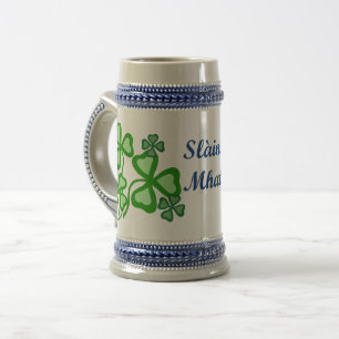 Chope À Bière Slainte Mhath/Cheers/Bénédiction shamrock/trèfle 1