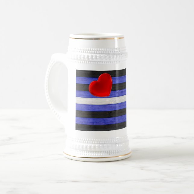 Chope À Bière SlipperyJoe's cuir drapeau orgueil noir bleu royal (Devant gauche)