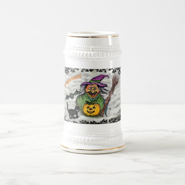 Chope À Bière Sorcière, Chat, Chauve-souris et Citrouille, Bonne (Centre)