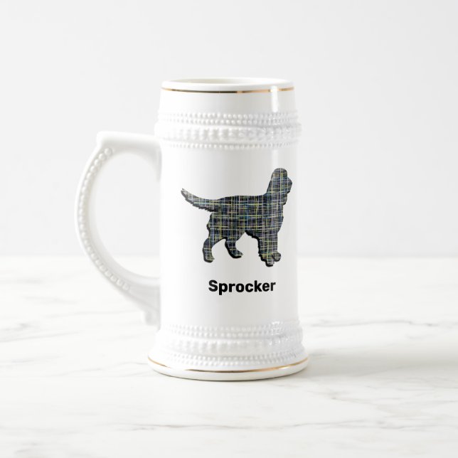 Chope À Bière Sprocker Spaniel Chien Jaune & Noir Grille (Gauche)