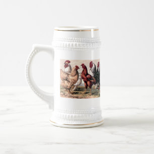 Chope À Bière Stein vintage de pays de coq et de poulets