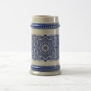 Chope À Bière Style azulejo en céramique craquée bleue Azulejo V