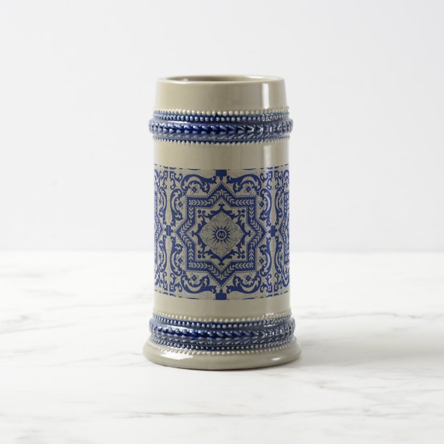 Chope À Bière Style azulejo en céramique craquée bleue Azulejo V (Centre)