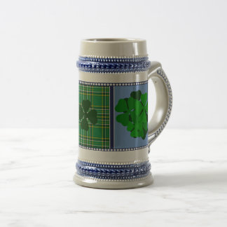 Chope À Bière Tartan d'Irlande, shamrock, 4 feuilles de trèfle