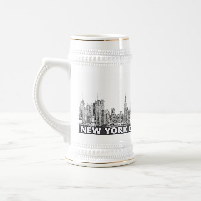 Chope À Bière Texte monochrome d'horizon de NYC (Gauche)
