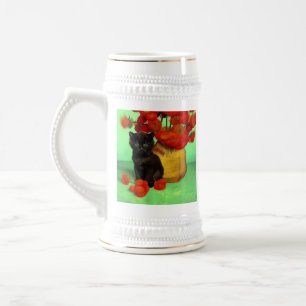 Chope À Bière Van Gogh Black Kitten Fleurs rouges