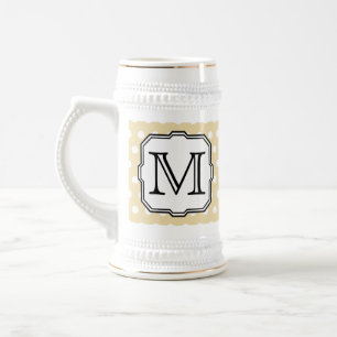 Chope À Bière Votre Lettre. Monogramme personnalisé. Polka Beig