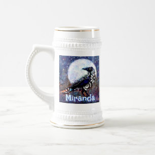 Chope À Bière Whimsical Raven Moon Floral Personnalisé